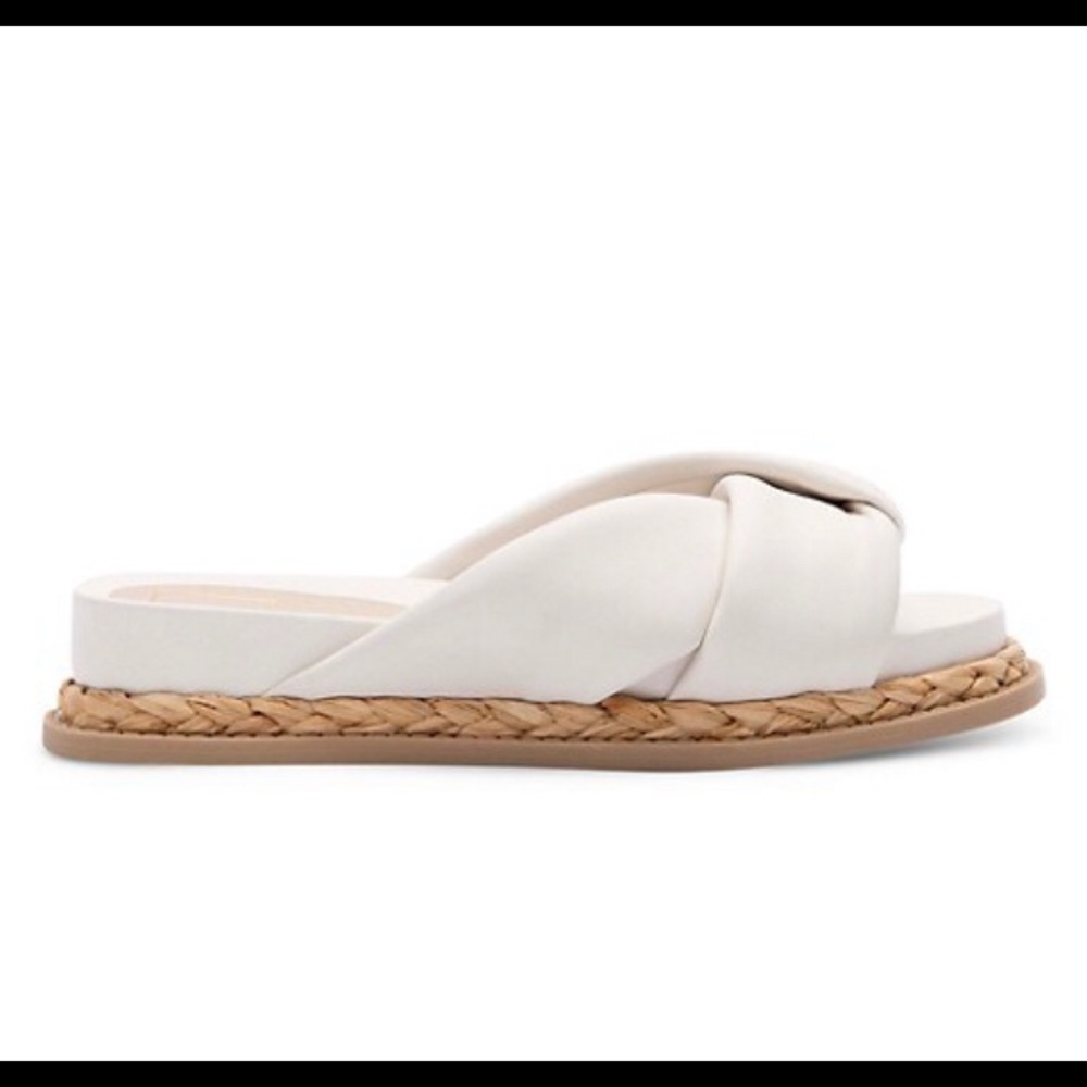 $100 EUC Dolce Vita 9 Giza Knotted Platform Slides Sandals White Brown - Picture 1 of 7